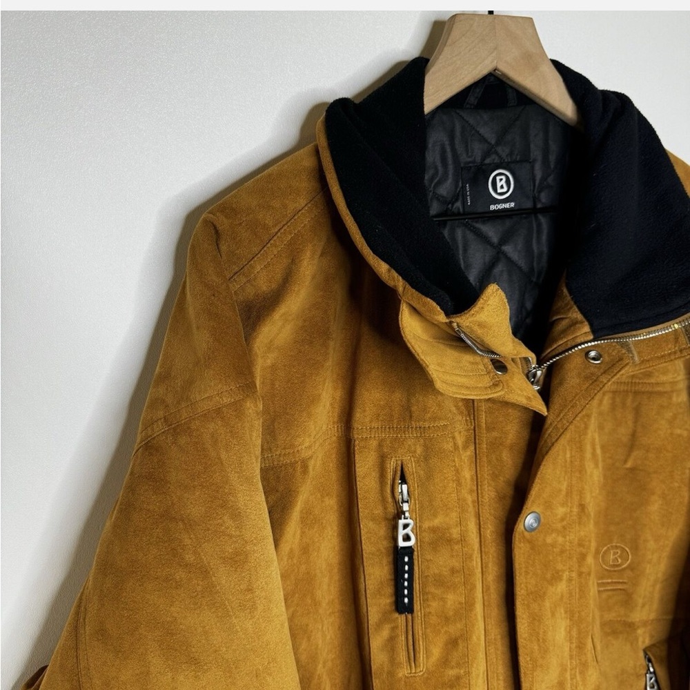 Vintage Bogner Faux Suede Utility Bomber Jacket Water Resistant Size 42 Tan